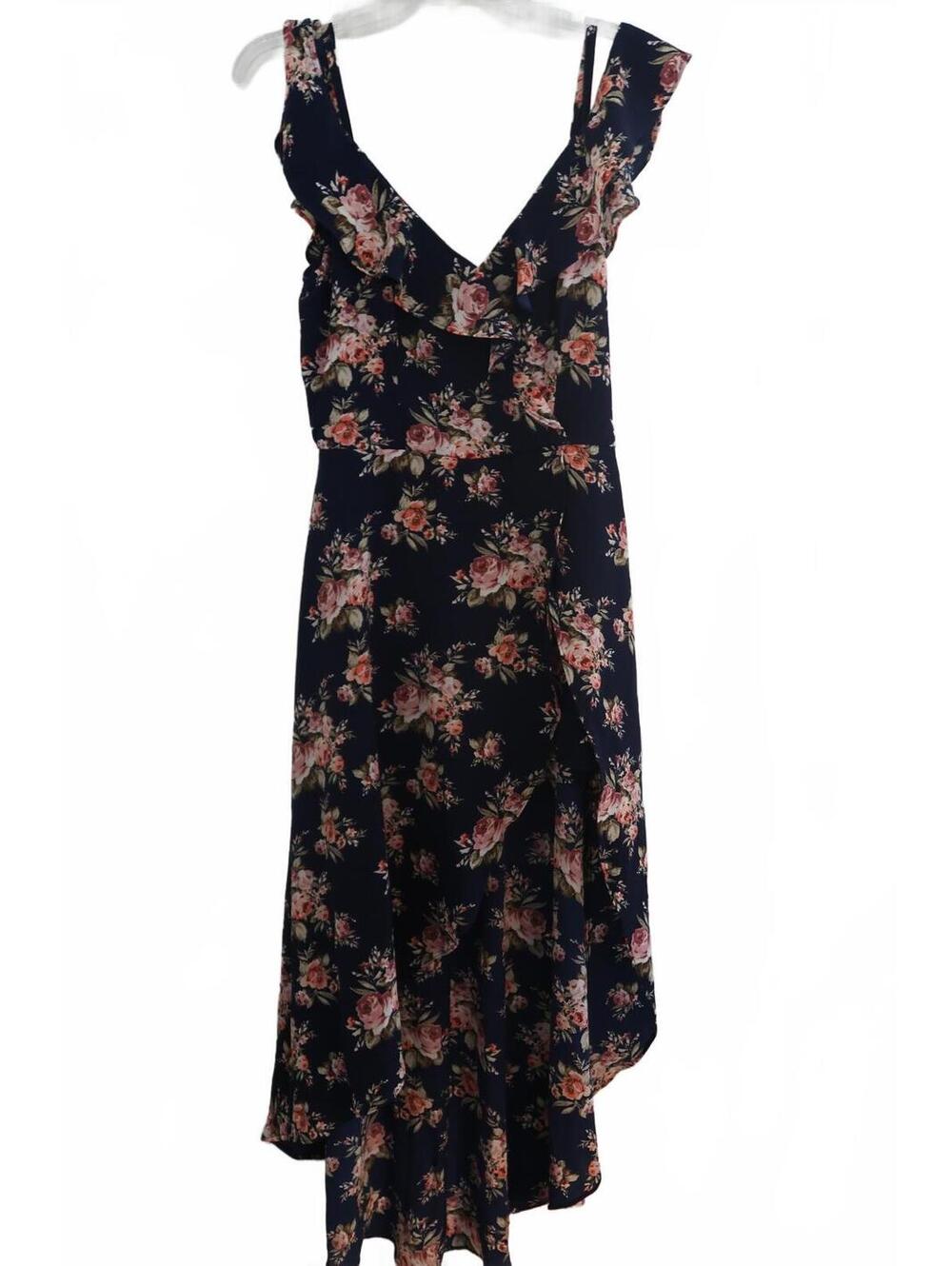 Iz Byer Navy Floral Ruffle Dress Size 7 with shorts built in